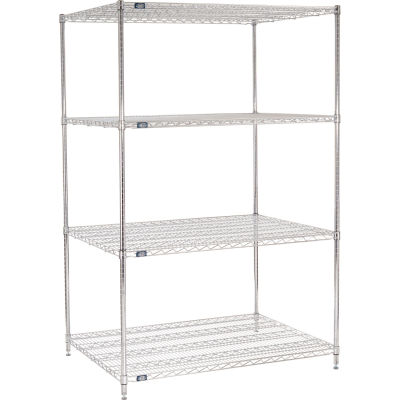 Nexel® Chrome, 4 Tier, Wire Shelving Starter Unit, 48"W x 36"D x 74"H