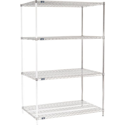 Nexel® Chrome, 4 Tier, Wire Shelving Add-On Unit, 48"W x 30"D x 74"H