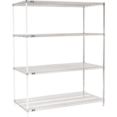 Nexel® Chrome, 4 Tier, Wire Shelving Add-On Unit, 72"W x 30"D x 74"H