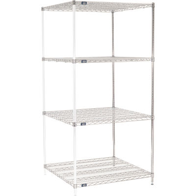 Nexel® Chrome, 4 Tier, Wire Shelving Add-On Unit, 36"W x 36"D x 86"H