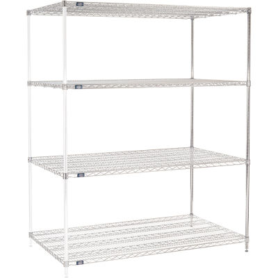 Nexel® Chrome, 4 Tier, Wire Shelving Add-On Unit, 72"W x 36"D x 86"H