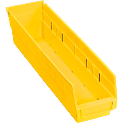 Global Industrial Plastic Nesting Storage Shelf Bin 4-1/8"W x 17-7/8"D x 4"H Yellow - Pkg Qty 12