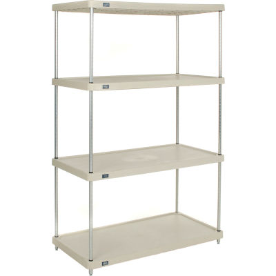 Nexel® Plastic, 4 Tier, Solid Shelving Unit, Poly-Z-Brite® Posts, 48"W x 24"D x 74"H
