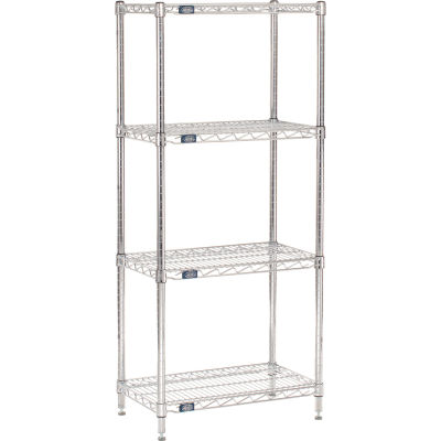 Nexel® Chrome, 4 Tier, Wire Shelving Starter Unit, 24"W x 14"D x 54"H