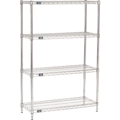 Nexel® 4 Shelf, Chrome Wire Shelving Unit, Starter, 36"W x 14"D x 54"H