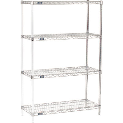 Nexel® Chrome, 4 Tier, Wire Shelving Add-On Unit, 36"W x 14"D x 63"H