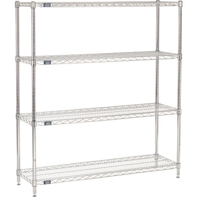 Nexel® 4 Shelf, Chrome Wire Shelving Unit, Starter, 48"W x 14"D x 63"H