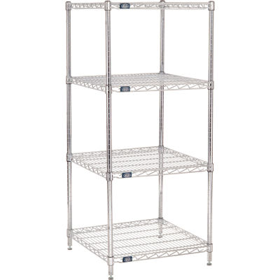 Nexel® Chrome, 4 Tier, Wire Shelving Starter Unit, 24"W x 24"D x 54"H