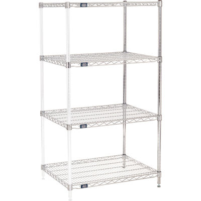 Nexel® Chrome, 4 Tier, Wire Shelving Add-On Unit, 30"W x 24"D x 63"H