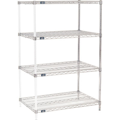 Nexel® Chrome, 4 Tier, Wire Shelving Add-On Unit, 36"W x 24"D x 54"H