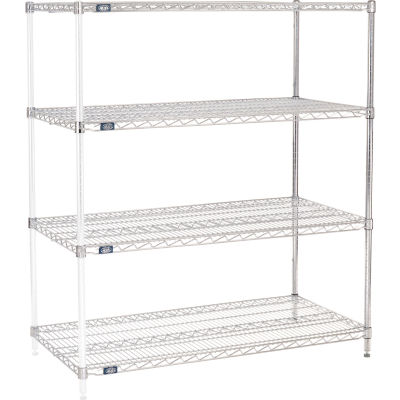 Nexel® Chrome, 4 Tier, Wire Shelving Add-On Unit, 54"W x 24"D x 63"H