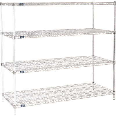 Nexel® Chrome, 4 Tier, Wire Shelving Add-On Unit, 72"W x 24"D x 63"H