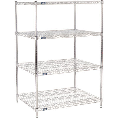 Nexel® Chrome, 4 Tier, Wire Shelving Starter Unit, 36"W x 30"D x 63"H