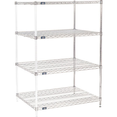 Nexel® Chrome, 4 Tier, Wire Shelving Add-On Unit, 36"W x 30"D x 63"H