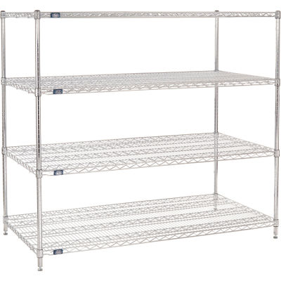 Nexel® Chrome, 4 Tier, Wire Shelving Starter Unit, 72"W x 30"D x 63"H