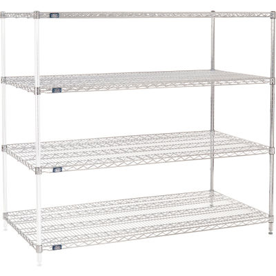 Nexel® Chrome, 4 Tier, Wire Shelving Add-On Unit, 60"W x 30"D x 54"H