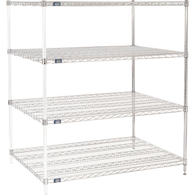 Nexel® Chrome, 4 Tier, Wire Shelving Add-On Unit, 48"W x 36"D x 54"H