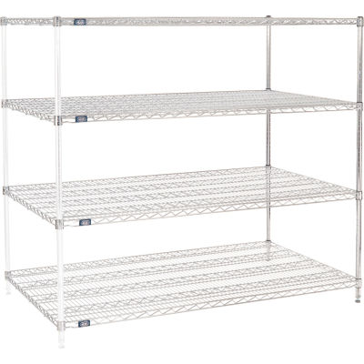 Nexel® Chrome, 4 Tier, Wire Shelving Add-On Unit, 72"W x 36"D x 54"H