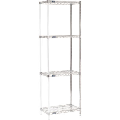 Nexel® Chrome, 4 Tier, Wire Shelving Add-On Unit, 30"W x 14"D x 74"H