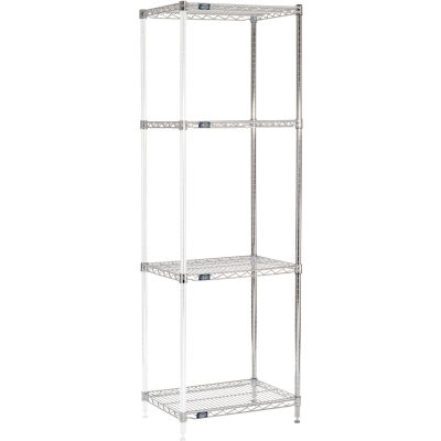 Nexel® Chrome, 4 Tier, Wire Shelving Add-On Unit, 24"W x 18"D x 86"H