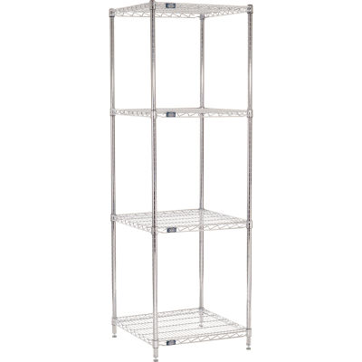 Nexel® Chrome, 4 Tier, Wire Shelving Starter Unit, 24"W x 24"D x 86"H