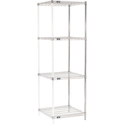 Nexel® Chrome, 4 Tier, Wire Shelving Add-On Unit, 24"W x 24"D x 86"H