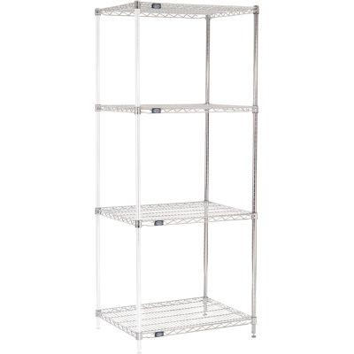 Nexel® Chrome, 4 Tier, Wire Shelving Add-On Unit, 30"W x 24"D x 74"H