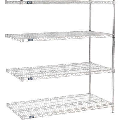 Nexel® 4 Shelf, Chrome Wire Shelving Unit, Add On, 54"W x 14"D x 54"H