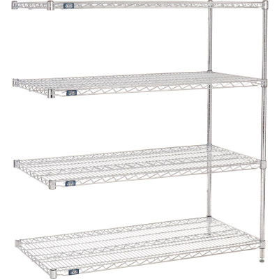 Nexel® 4 Shelf, Chrome Wire Shelving Unit, Add On, 48"W x 24"D x 74"H