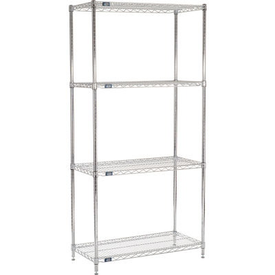 Nexel® 4 Shelf, Chrome Wire Shelving Unit, Starter, 42"W x 18"D x 74"H