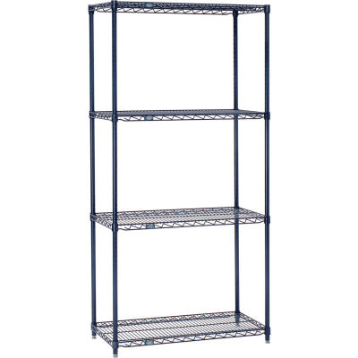 Nexel® 4 Shelf, Nexelon® Blue Wire Shelving Unit, Starter, 48"W x 18"D x 74"H