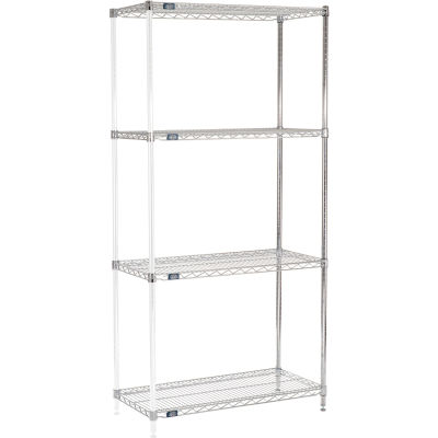 Nexel® Chrome, 4 Tier, Wire Shelving Add-On Unit, 36"W x 18"D x 86"H