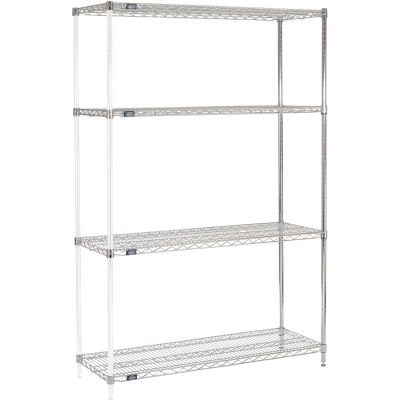 Nexel® Chrome, 4 Tier, Wire Shelving Add-On Unit, 54"W x 18"D x 86"H