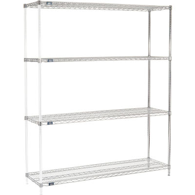 Nexel® Chrome, 4 Tier, Wire Shelving Add-On Unit, 72"W x 18"D x 86"H