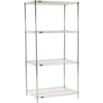Nexel® Chrome, 4 Tier, Wire Shelving Starter Unit, 36"W x 24"D x 74"H