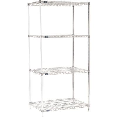 Nexel® Chrome, 4 Tier, Wire Shelving Add-On Unit, 42"W x 24"D x 74"H