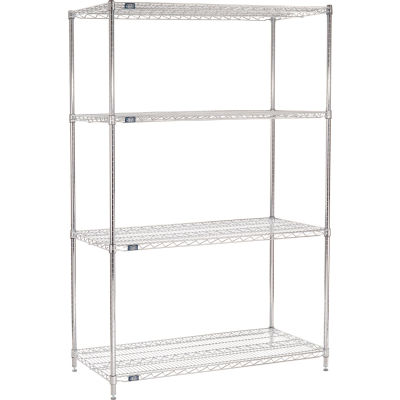 Nexel® Chrome, 4 Tier, Wire Shelving Starter Unit, 48"W x 24"D x 86"H