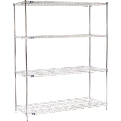Nexel® Chrome, 4 Tier, Wire Shelving Starter Unit, 60"W x 24"D x 86"H