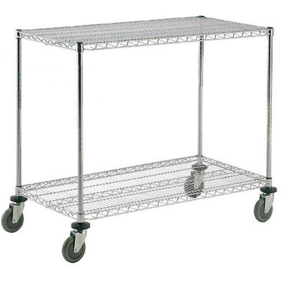 Nexel® Adjustable Chrome Wire Shelf Cart w/2 Shelves, 800 Ib. Capacity, 60"L x 24"W x 40"H