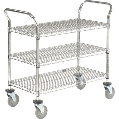 Nexel® Chrome Utility Cart w/3 Shelves & Poly Casters, 1200 lb. Capacity, 36"L x 18"W x 39"H