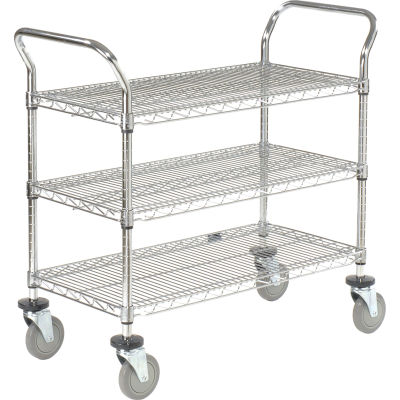 Nexel® Chrome Utility Cart w / 3 étagères et poly casters, 1200 lb. Capacité, 36"L x 18"L x 39"H