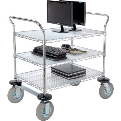 Nexel® Chrome Wire Shelf Instrument Cart 36x24 3 Shelves 1200 Lb. Capacity