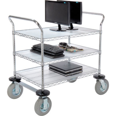 Nexel® Chrome Wire Shelf Instrument Cart w/3 Shelves, 1200 Ib. Capacity, 36"L x 24"W x 44"H