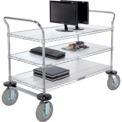 Nexel® Chrome Wire Shelf Instrument Cart w/3 Shelves, 1200 Ib. Capacity, 48"L x 24"W x 44"H