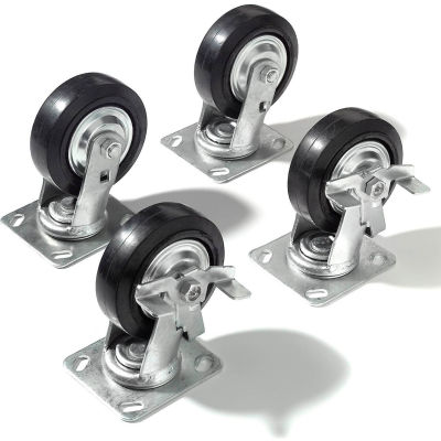 Global Industrial Caster Kit 5" x 1 1/2" (4 Swivel, 2 With Brakes) With Mounting Plate