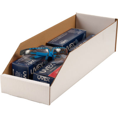 Boîte de bac en carton ondulé à toit ouvert industriel™ Global, 6 po L x 18 po L x 4-1/2 po H, blanc - Qté par paquet : 50
