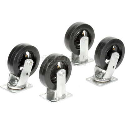 Global Industrial™ 6" x 2" Mold-On Rubber Caster Kit 2 Swivel, 2 Rigid