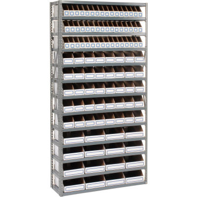 Global Industrial Steel Open Shelving with 104 Corrugated Shelf Bins 13 Shelves - 36x18x73