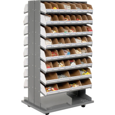 Global Industrial Mobile Double Sided Bin Rack - 112 Corrugated White Bins No Print