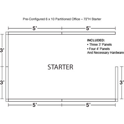 Interion® Cubile de bureau préconfiguré, 6'L x 10'P x 72 » H, Kit de démarrage, bleu